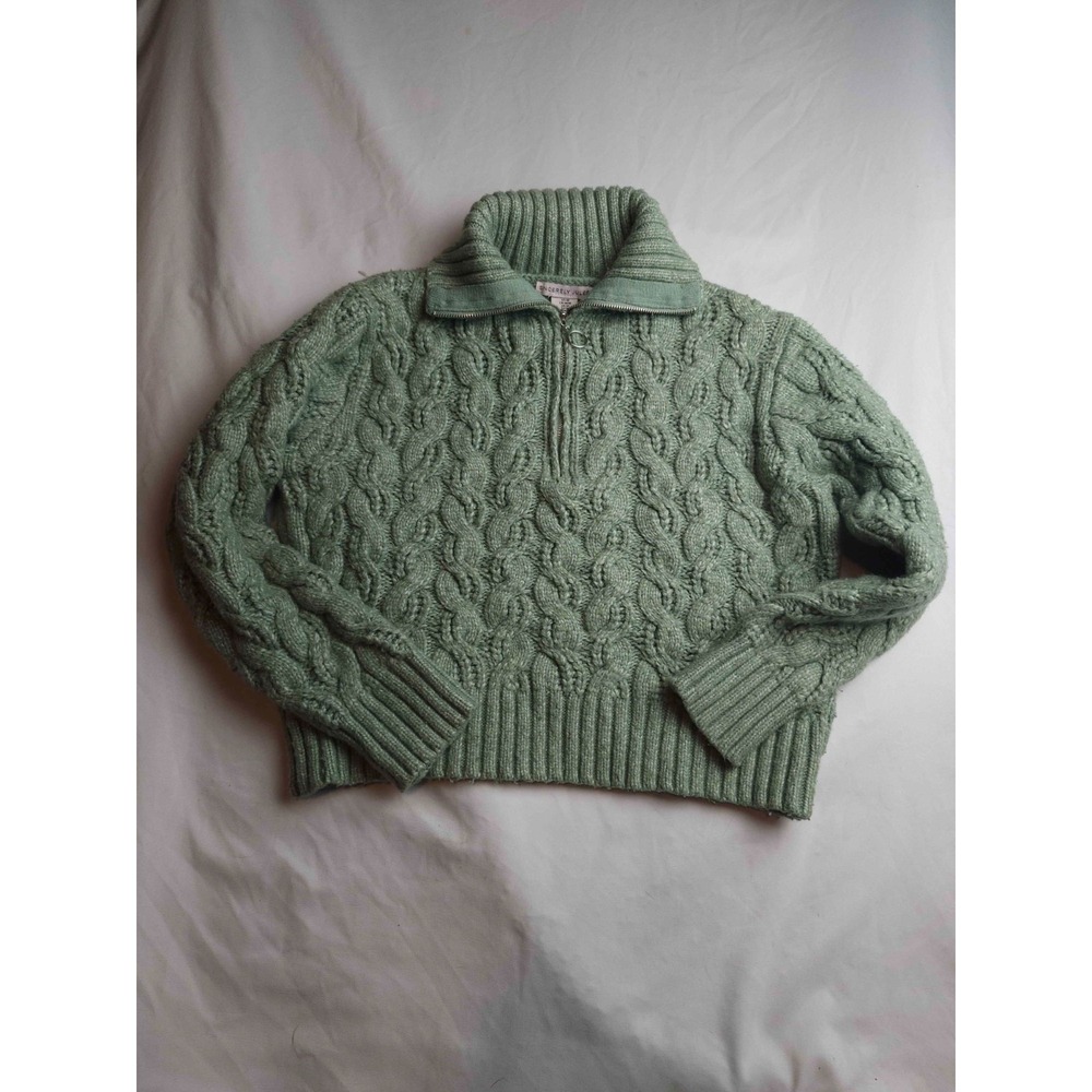 Sincerely Jules Cable Knit Sweater Womens M Sage Green‎ Quarter Zip Mock Neck
